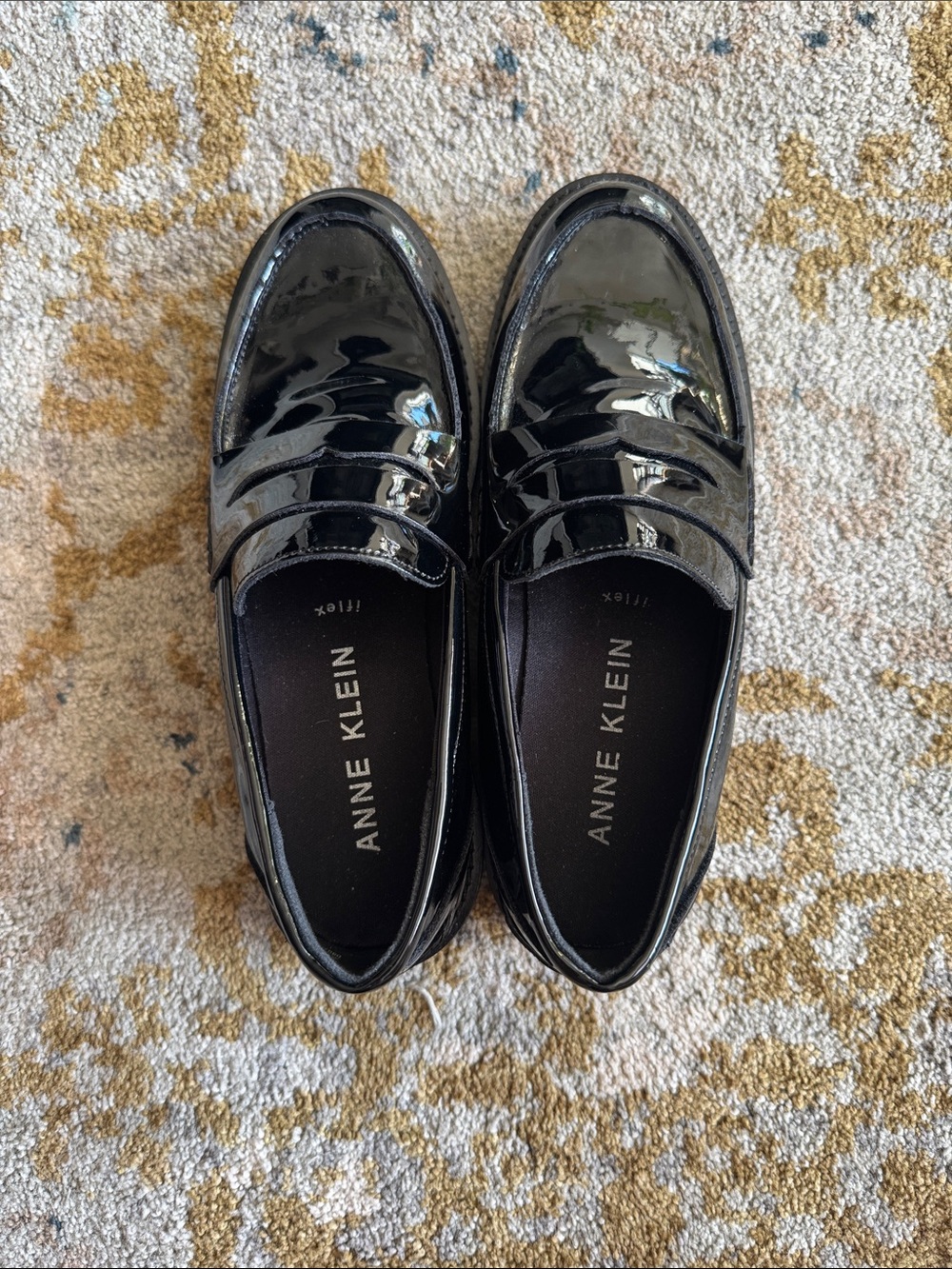 Anne Klein Black Patent Leather Slip-On Loafers
